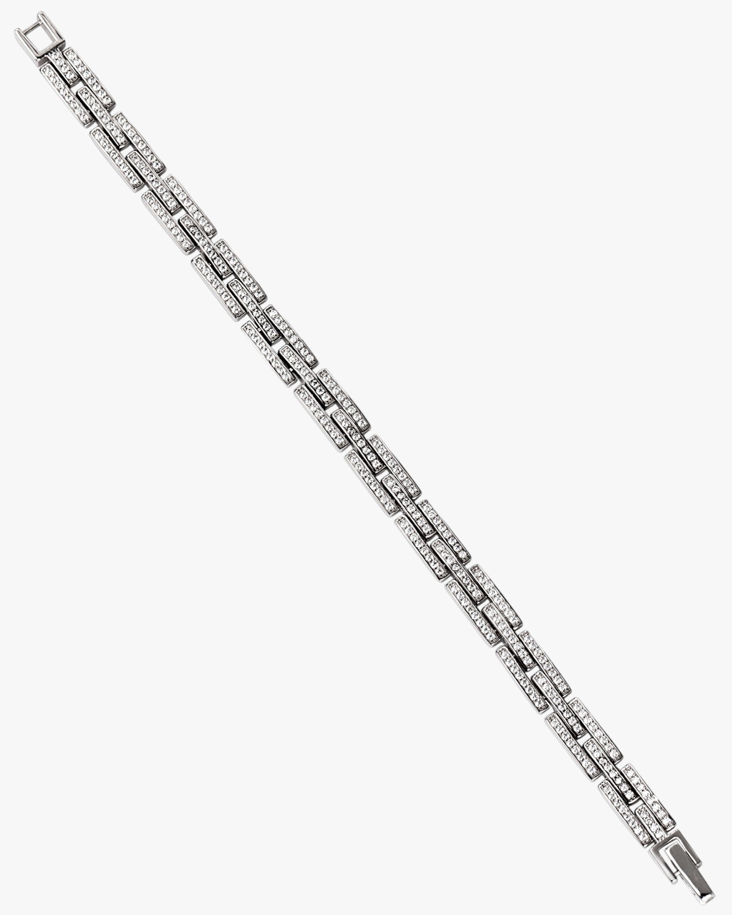 Pulsera de plata con diseño cadena geométrico y circonitas brillantes