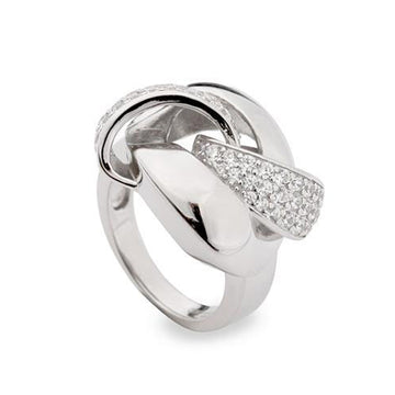 Anillo grueso de plata entrelazado con circonitas