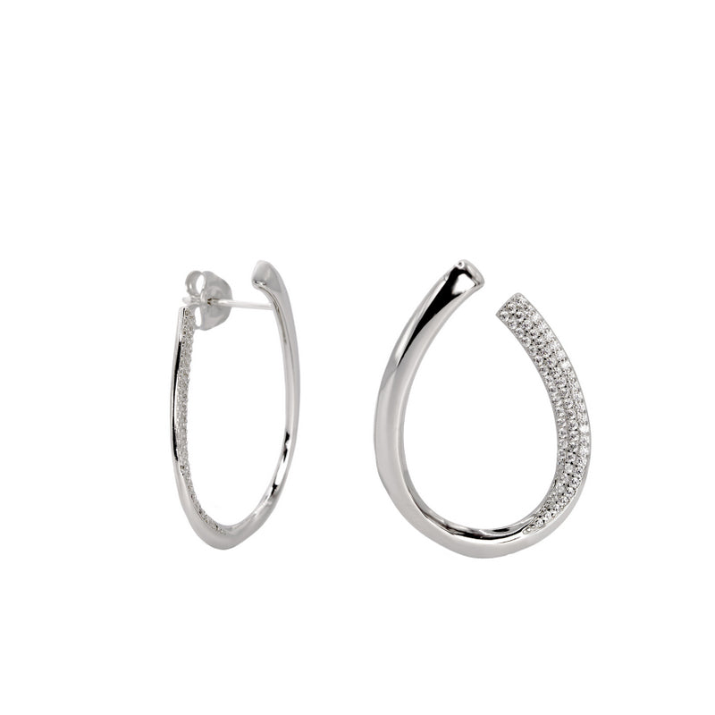 Pendientes de plata diseño aro abierto con circonitas