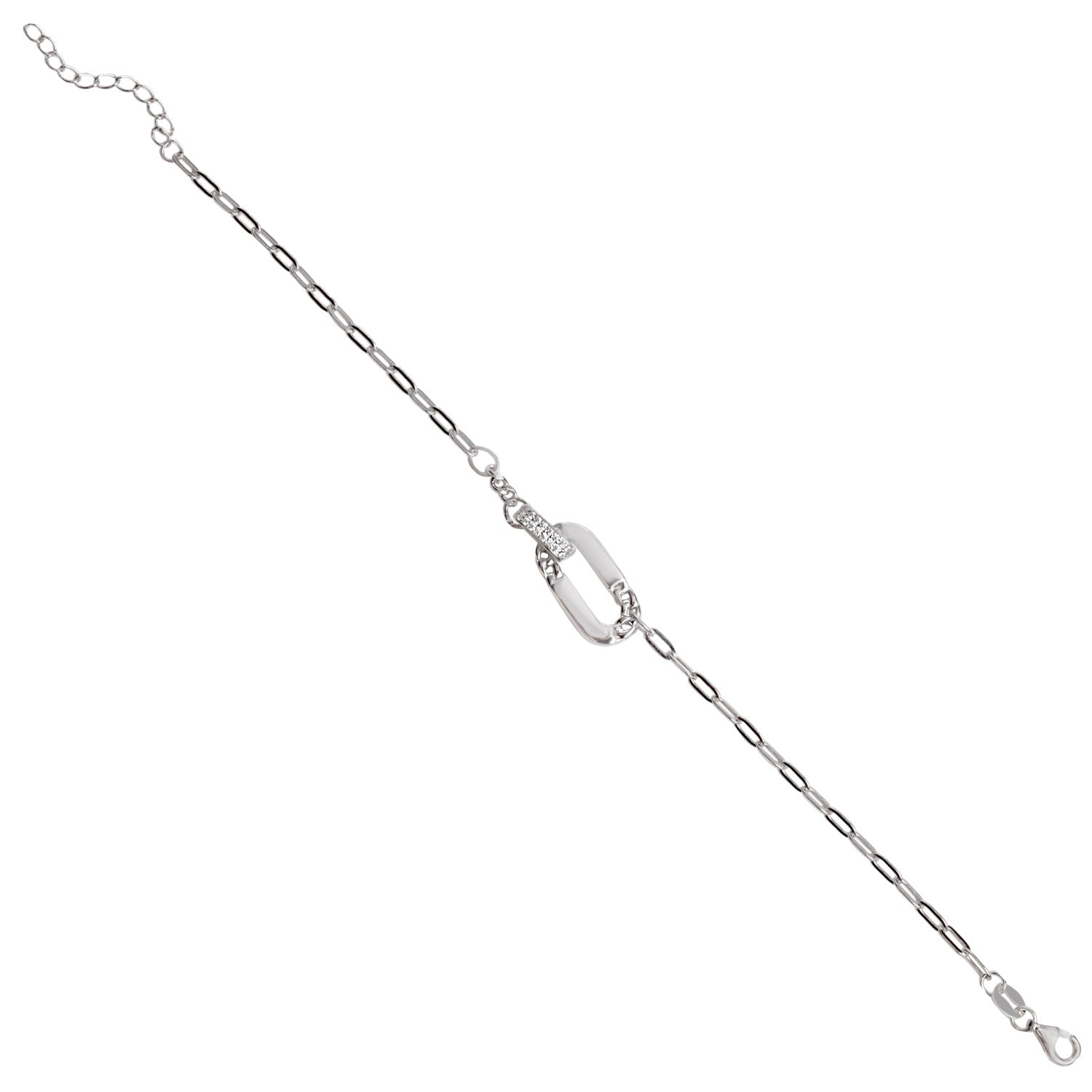 Silver link bracelet with centerpiece set with cubic zirconia