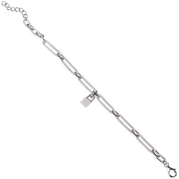 bracelet de argent avec zircons motif cadenas