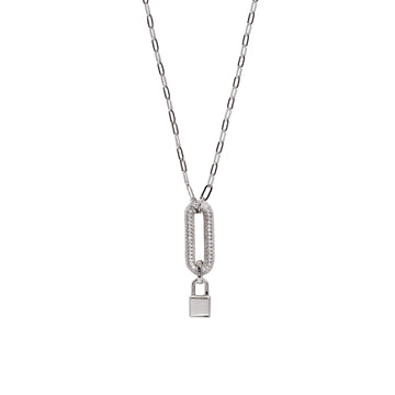 Silver necklace with cubic zirconia padlock motif