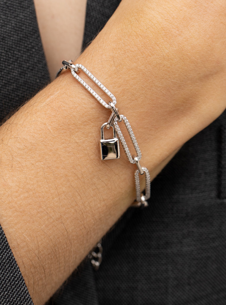 Silver bracelet with cubic zirconia padlock motif