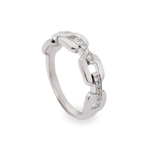 Silver ring with cubic zirconia link design