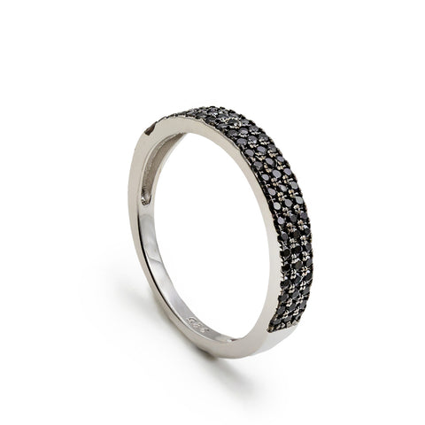 Anillo de plata con tres lineas de mini circonitas negras