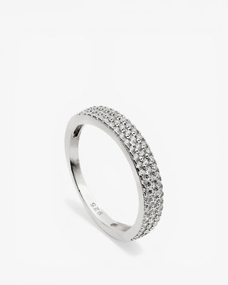 Silver ring with three rows of mini cubic zirconia