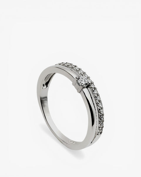 Anillo fino con circonita doble con circonita central