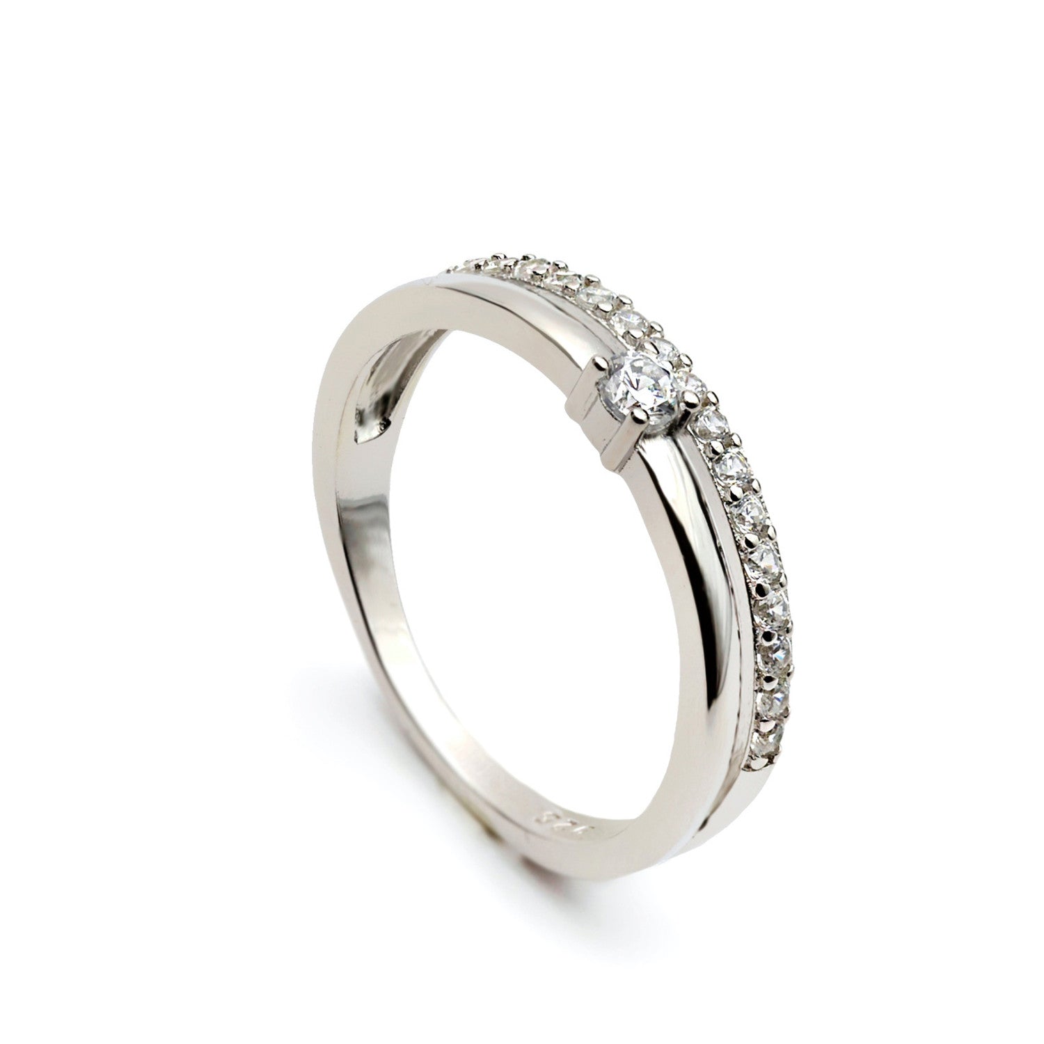 Anillo fino con circonita doble con circonita central