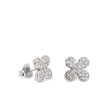 Pendientes pequeños de plata en forma de trébol con circonita
