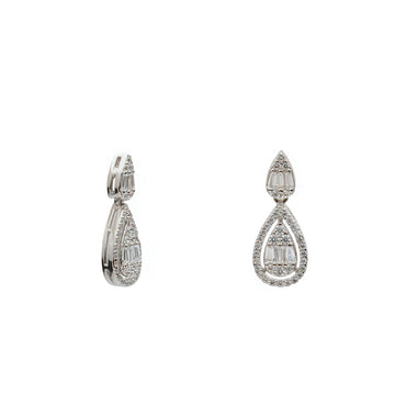 Pendientes doble de plata con circonitas en forma gota