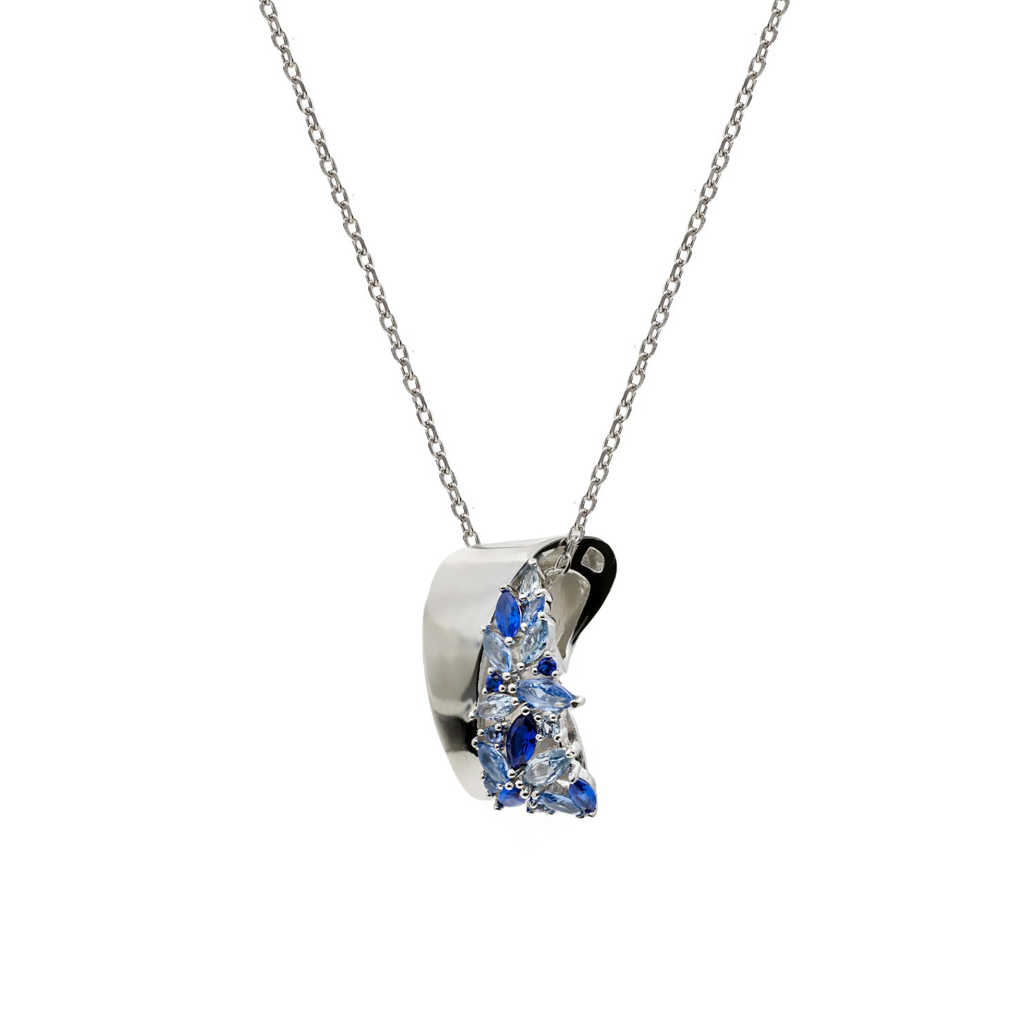 Colorful gemstone pendant in blue tones with floral inspiration