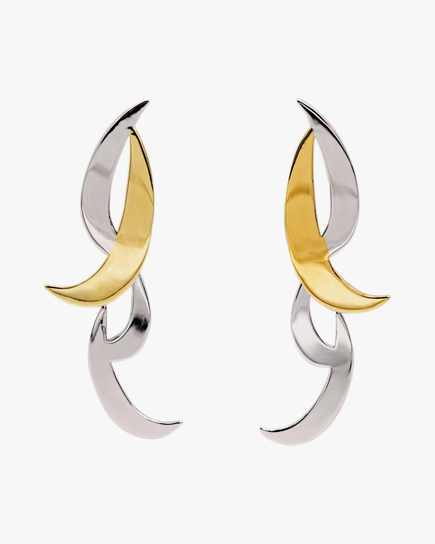 Boucles d'oreilles argentées bicolores en forme de croissant de lune