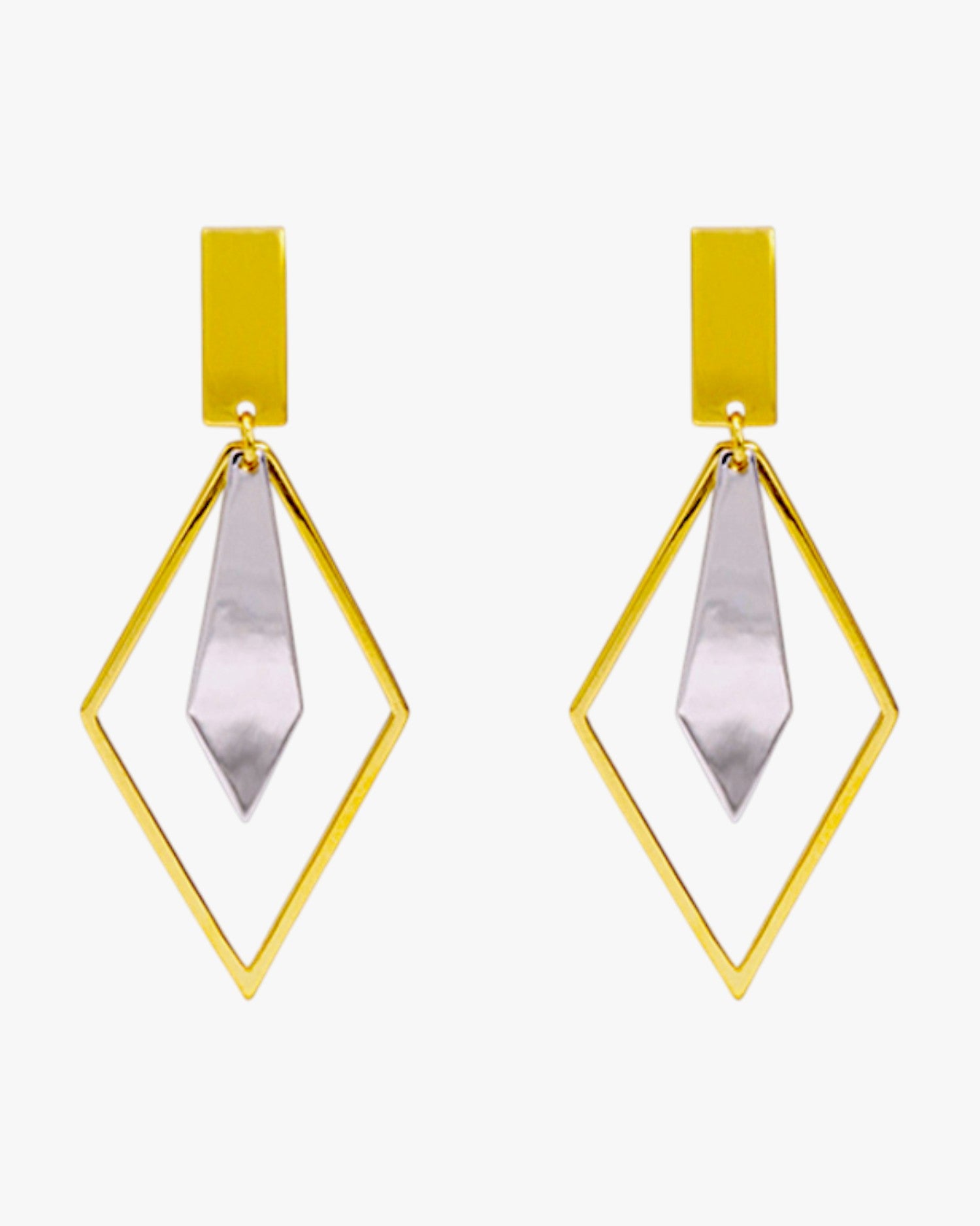 Pendientes de plata geométricos bicolor
