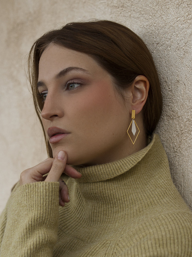 earrings geometric silver earrings two tone