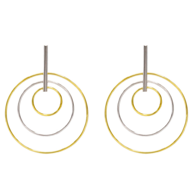earrings silver two tone composed of circles of various sizes