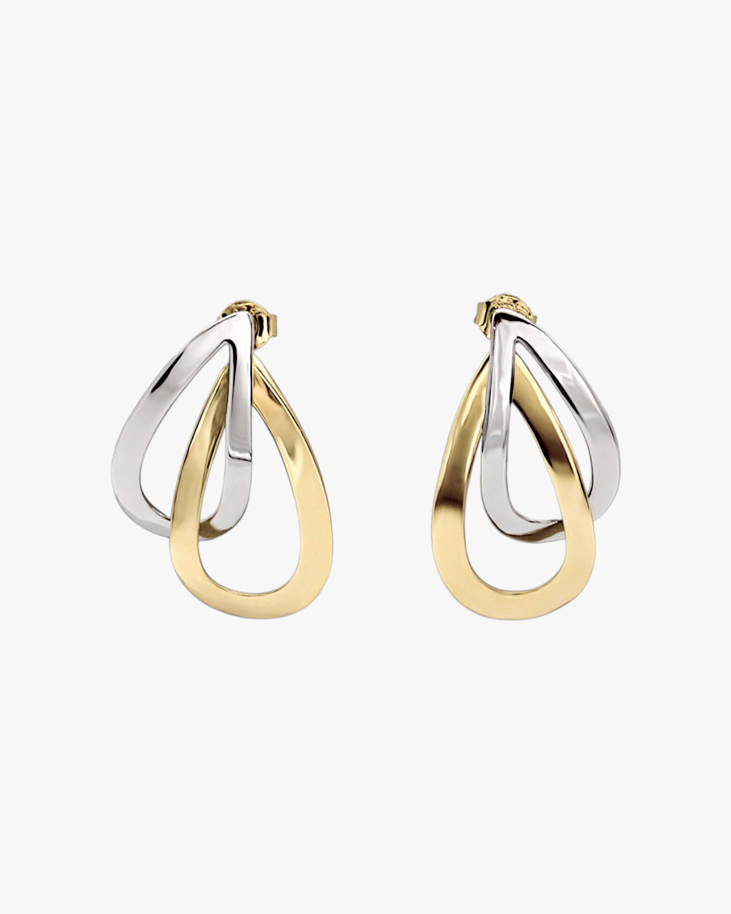 Boucles d'oreilles argentées à double anneau entrelacé bicolore