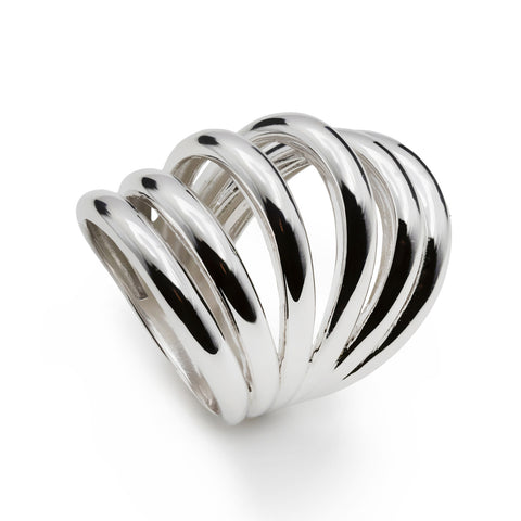 Anillo ancho de plata multibanda