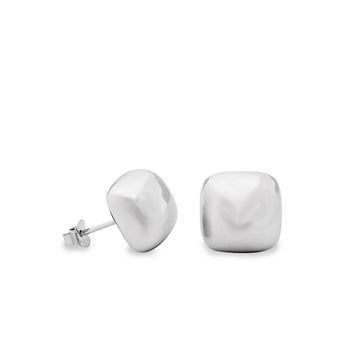 Pendientes pequeños de plata lisa en forma ovalada cuadrada