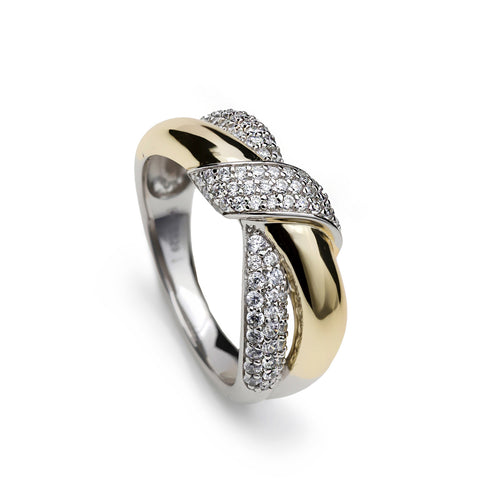 Anillo bicolor enlazados con nudo y circonitas