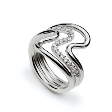 Anillo de plata con circonitas diseño olas