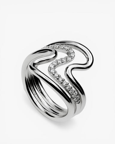 Anillo de plata con circonitas diseño olas