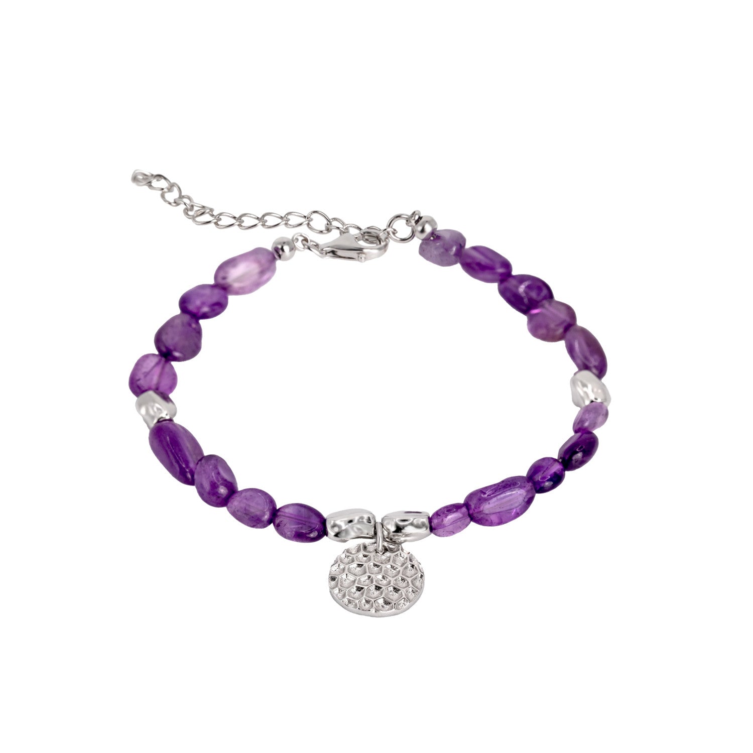 Pulsera con piedras en tono amatista y detalles en plata
