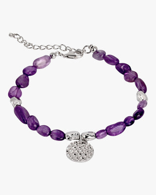 Pulsera con piedras en tono amatista y detalles en plata
