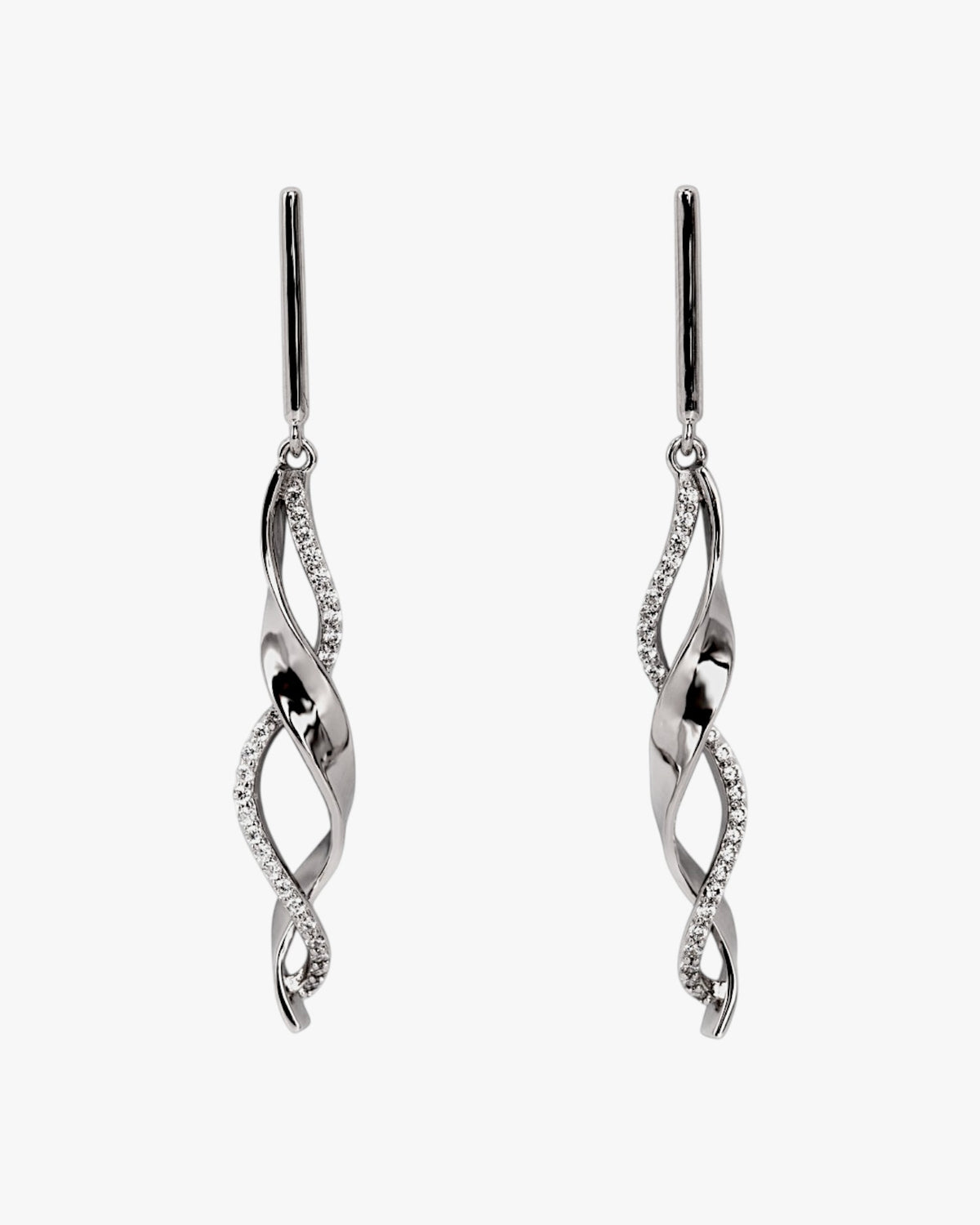 Pendientes largos de plata 925 con diseño en espiral y circonitas