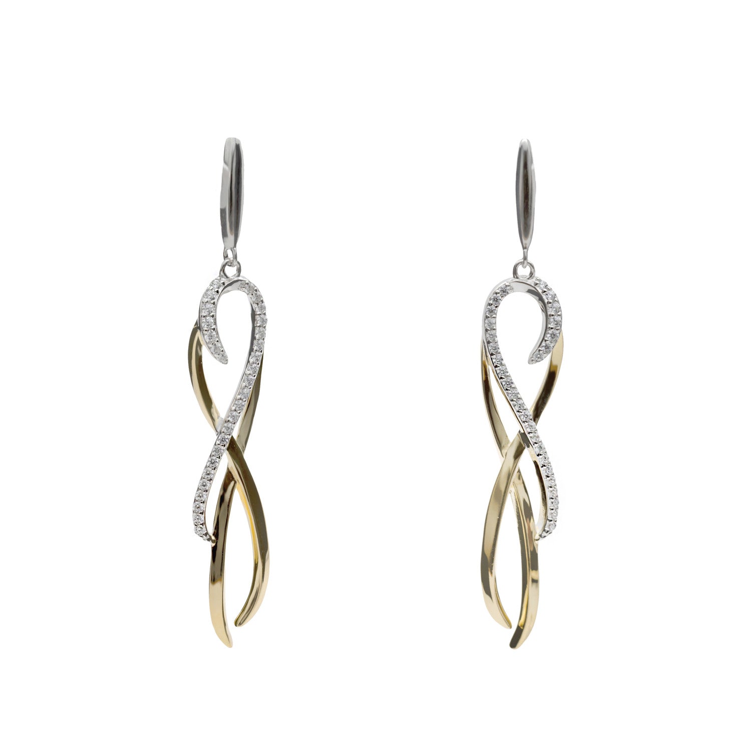 Boucles d'oreillesbicolore argent avec bicolore zircons design abstrait