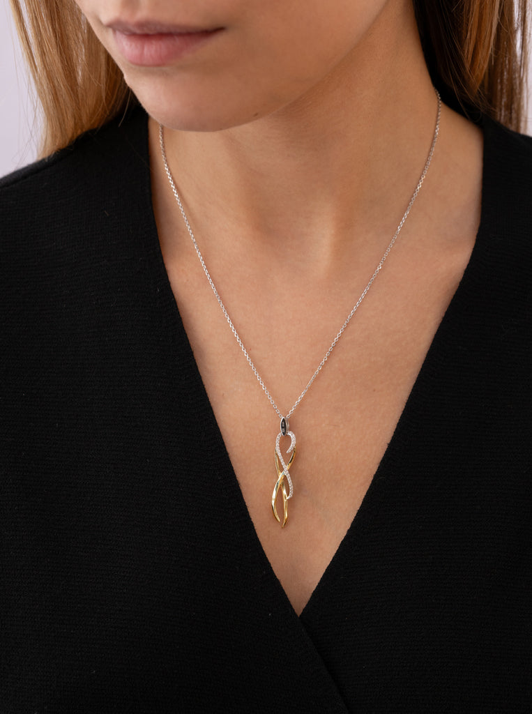 necklace silver two tone with zirconias design abstract