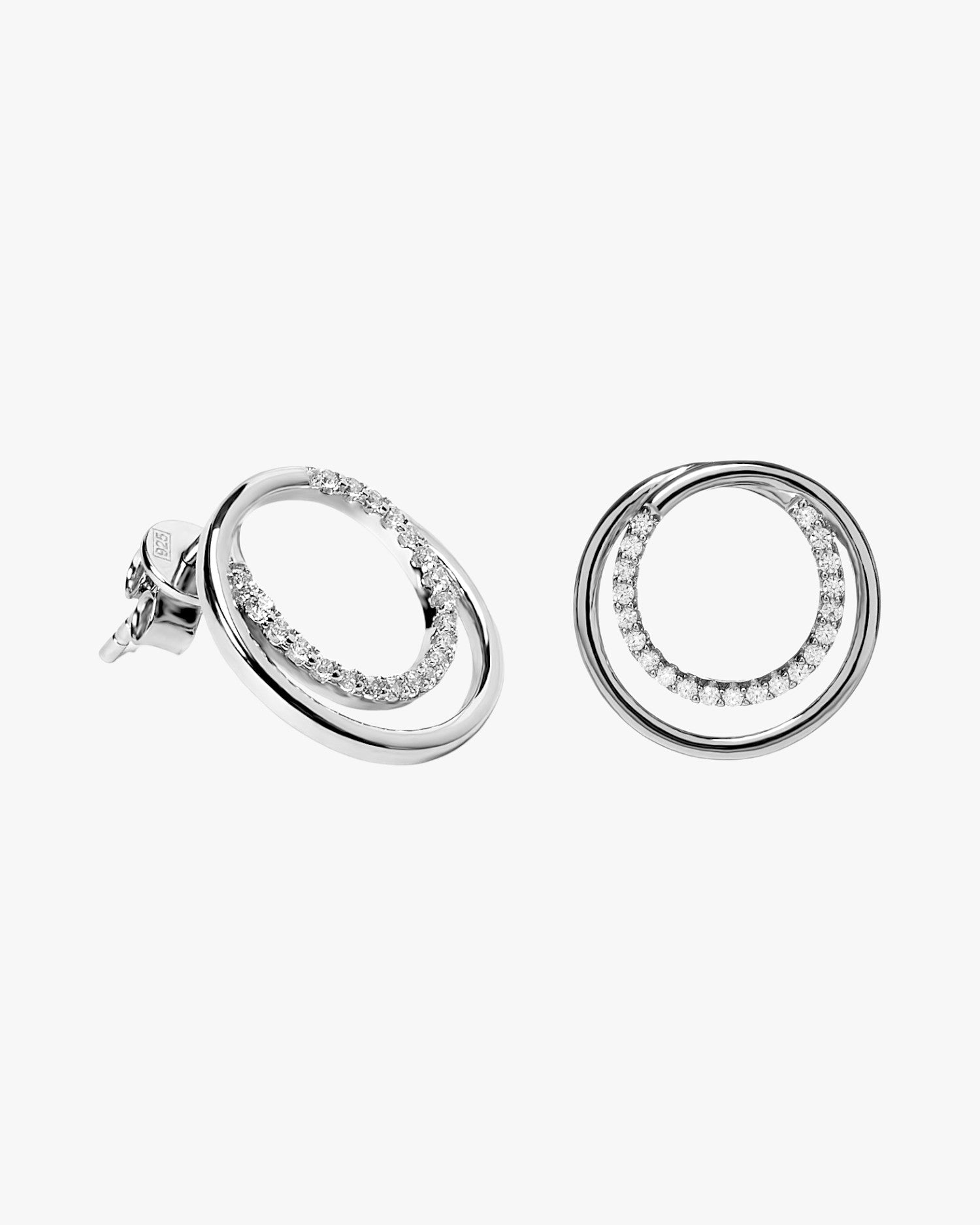 Pendientes de plata doble circulo movible con circonitas
