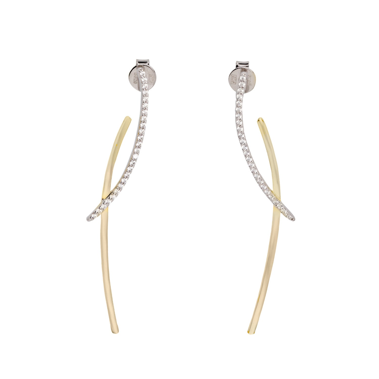 Pendientes de plata bicolor diseño lineal con circonitas