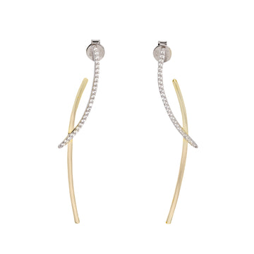 Pendientes de plata bicolor diseño lineal con circonitas