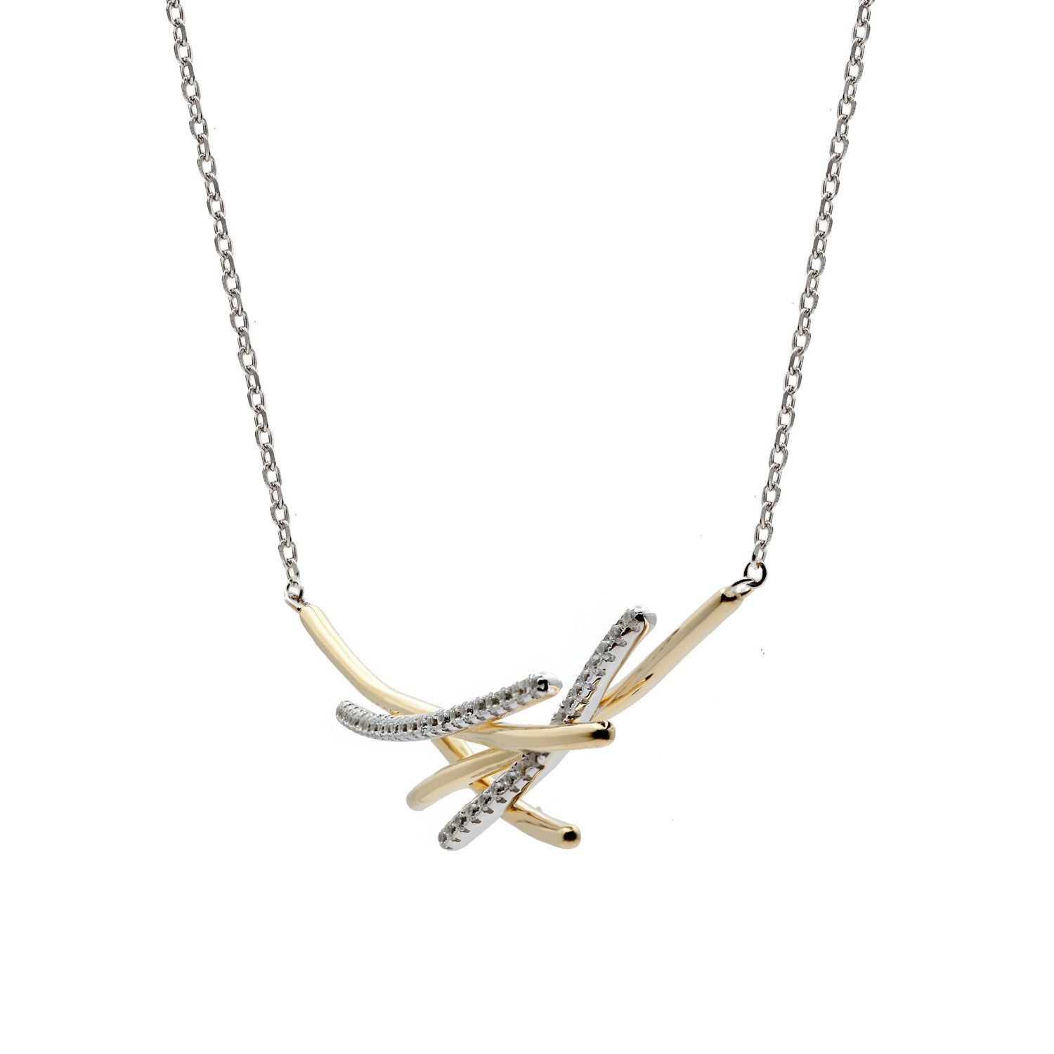 Collar de plata bicolor diseño lineal con circonitas