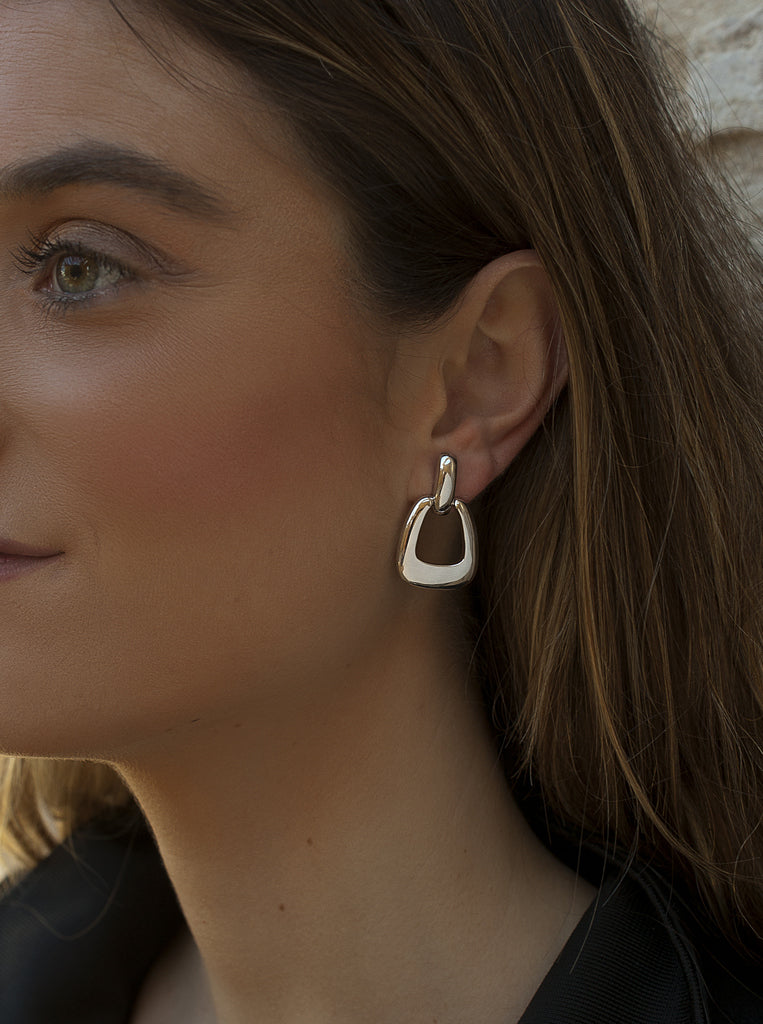 Pendientes geometricos de plata diseño grueso