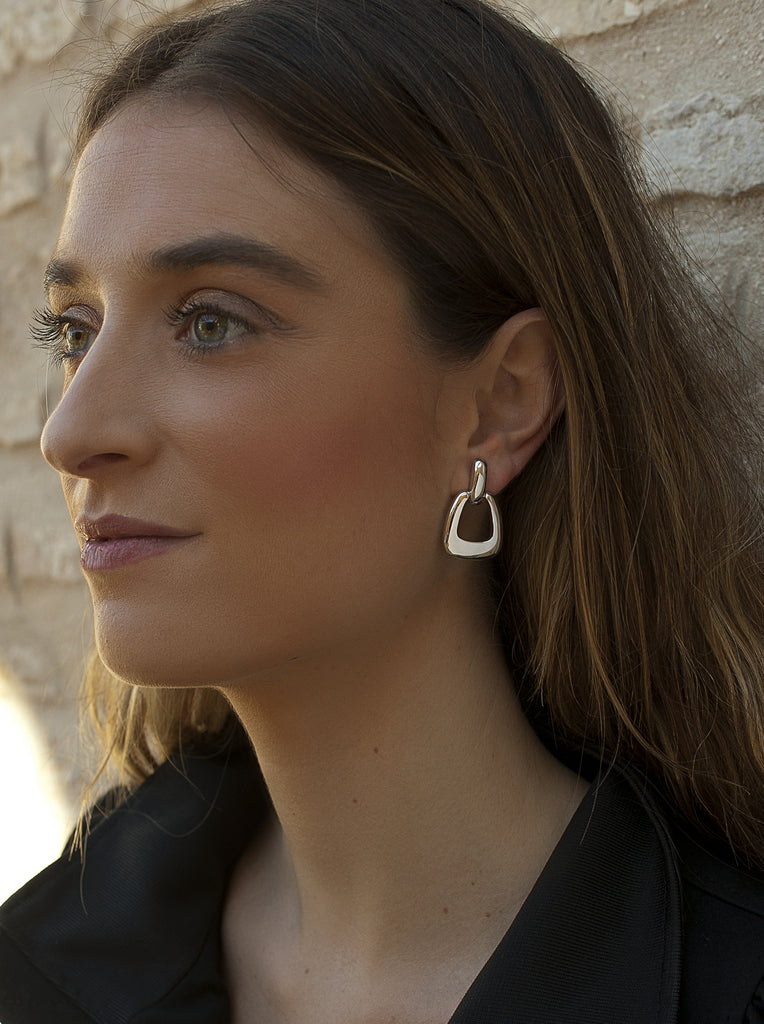 Pendientes geometricos de plata diseño grueso