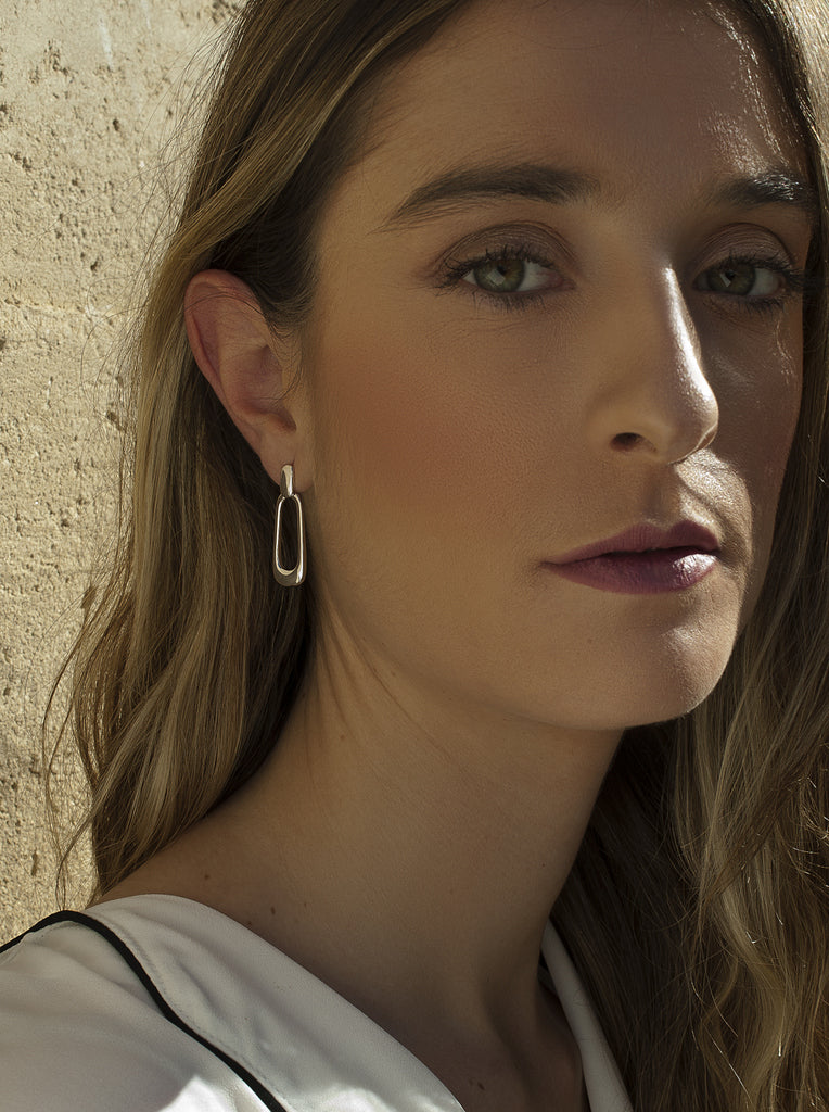 Long dangling silver earrings