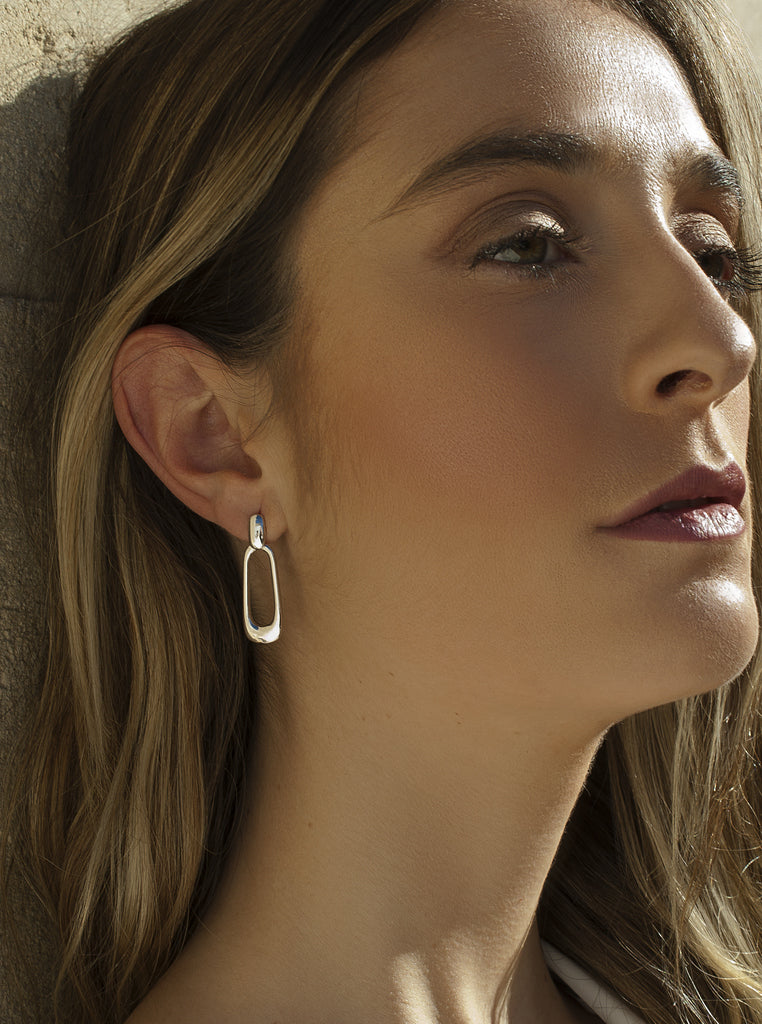 Long dangling silver earrings