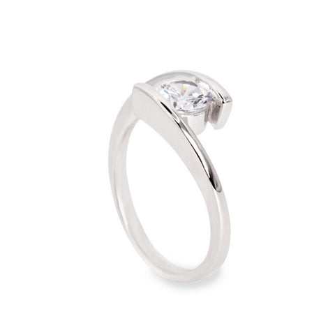 Anillo fino de plata diseño semiabierto con circonita central
