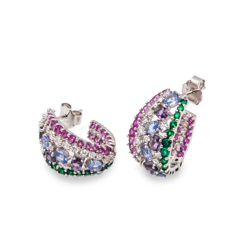 Pendientes de piedras de colores aro tonos morados