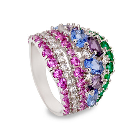 Rings with four rows of stones in shades of purple