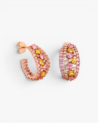 Pendientes de piedras de colores estilo aro tono rosa