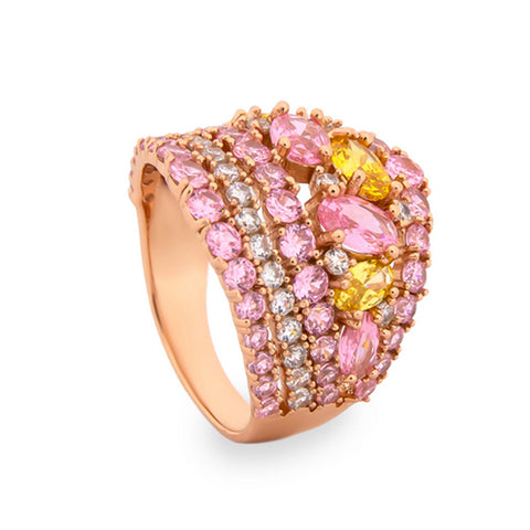 Rings with four-row stones in a pink tone