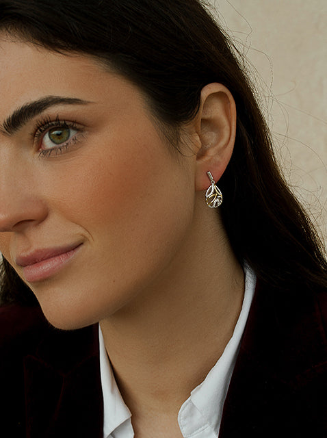 earrings small pendants two tone with zirconias