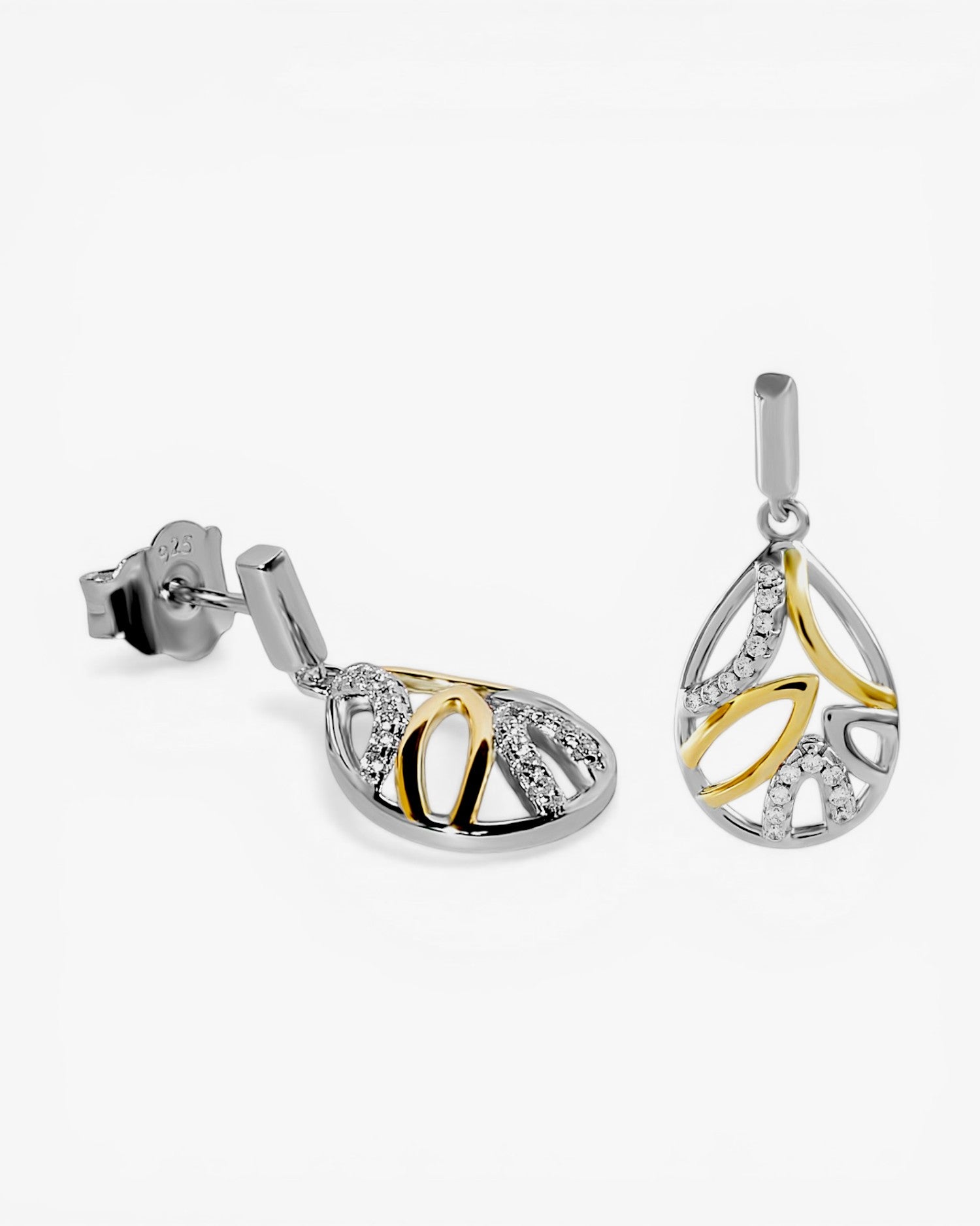 Pendientes pequeños colgantes bicolor con circonitas