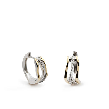 Pendientes aro plata bicolor con circonitas diseño cruzado