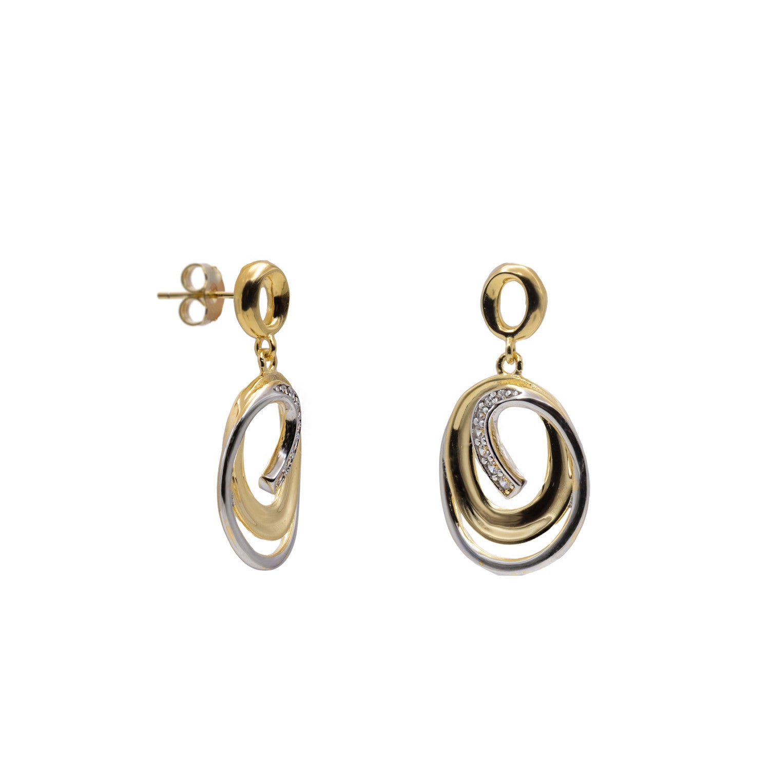 Pendientes colgantes de plata bicolor con circonitas