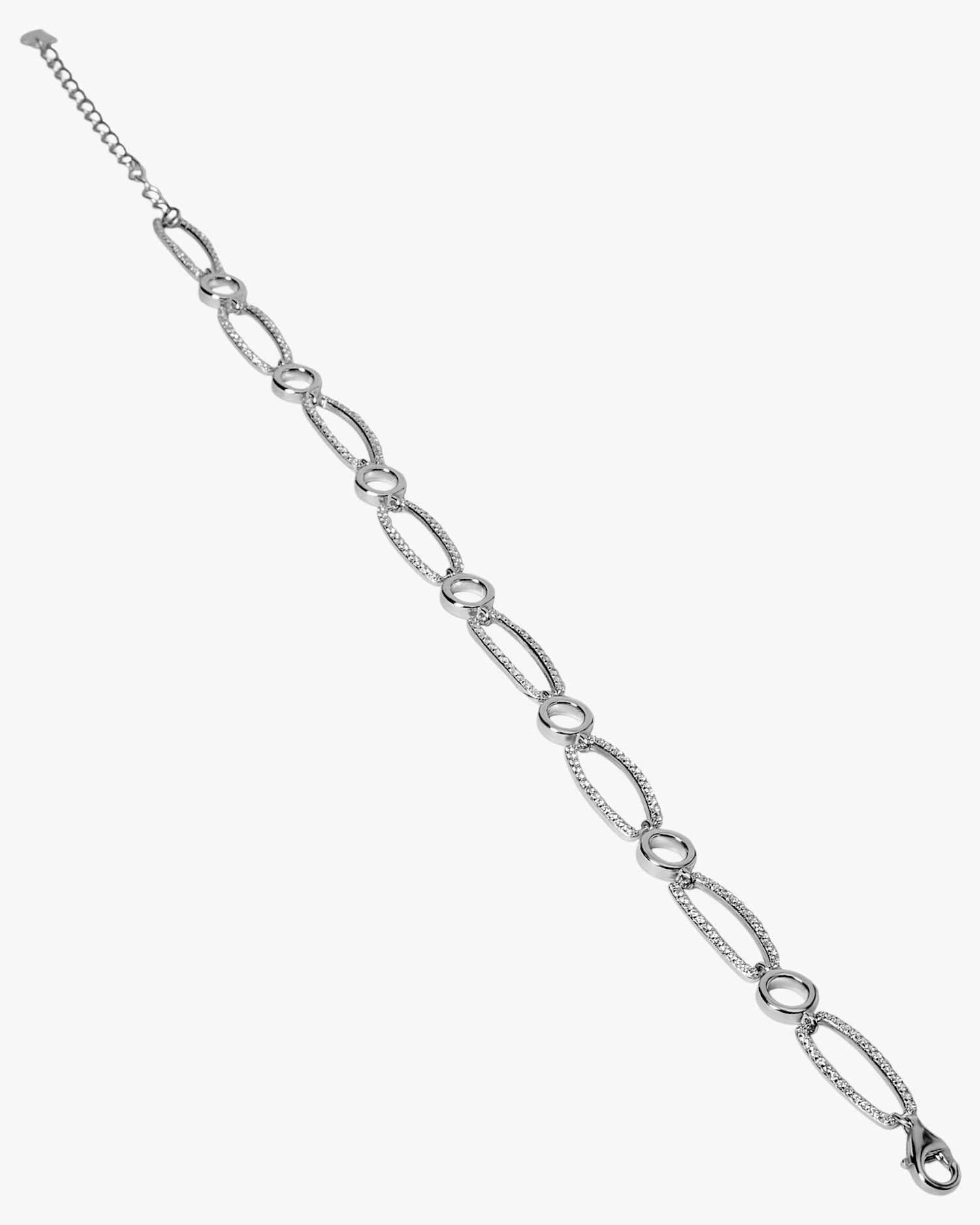 Silver link bracelet with oval and circular cubic zirconia