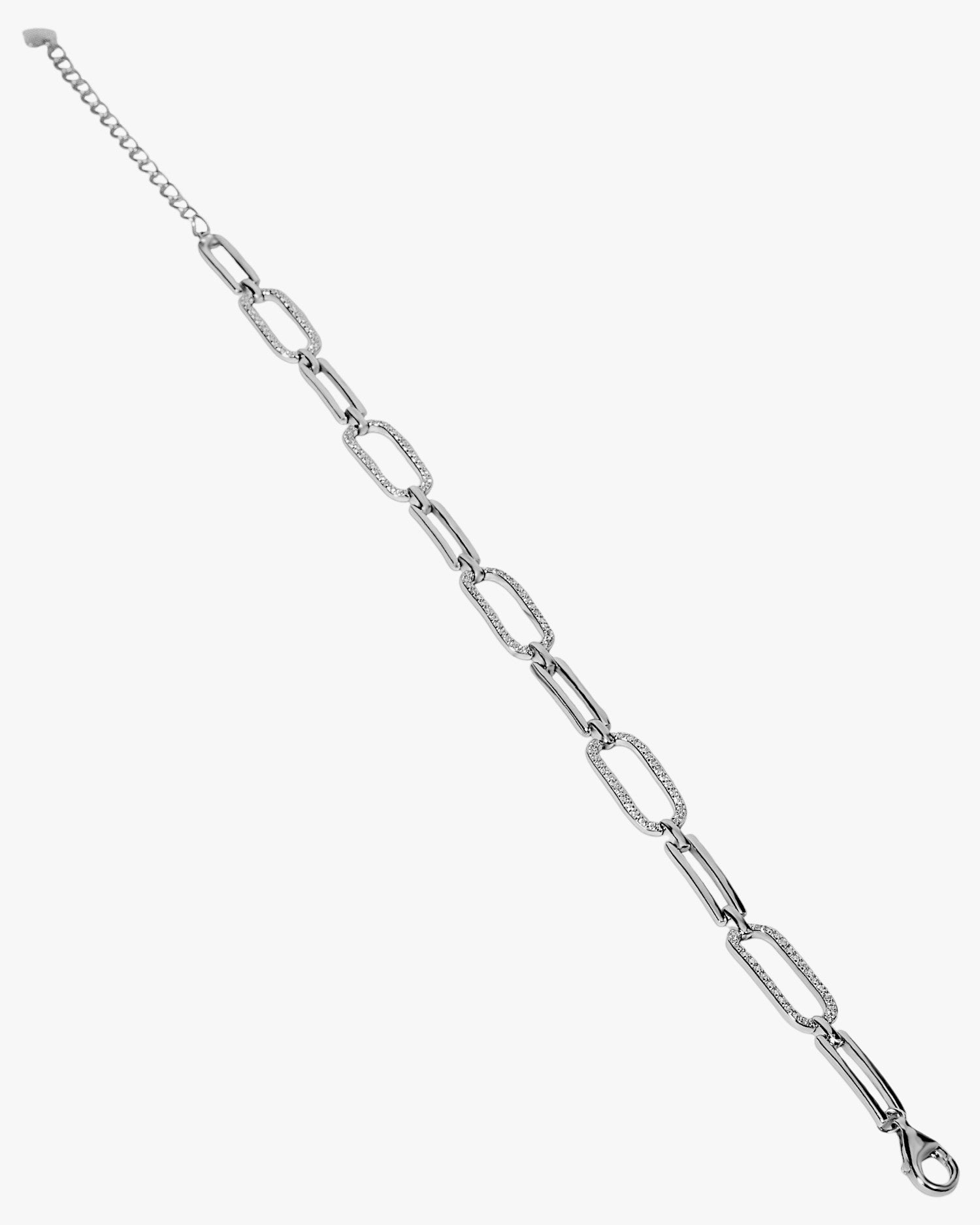 Pulsera eslabones de plata con circonitas con forma rectangular