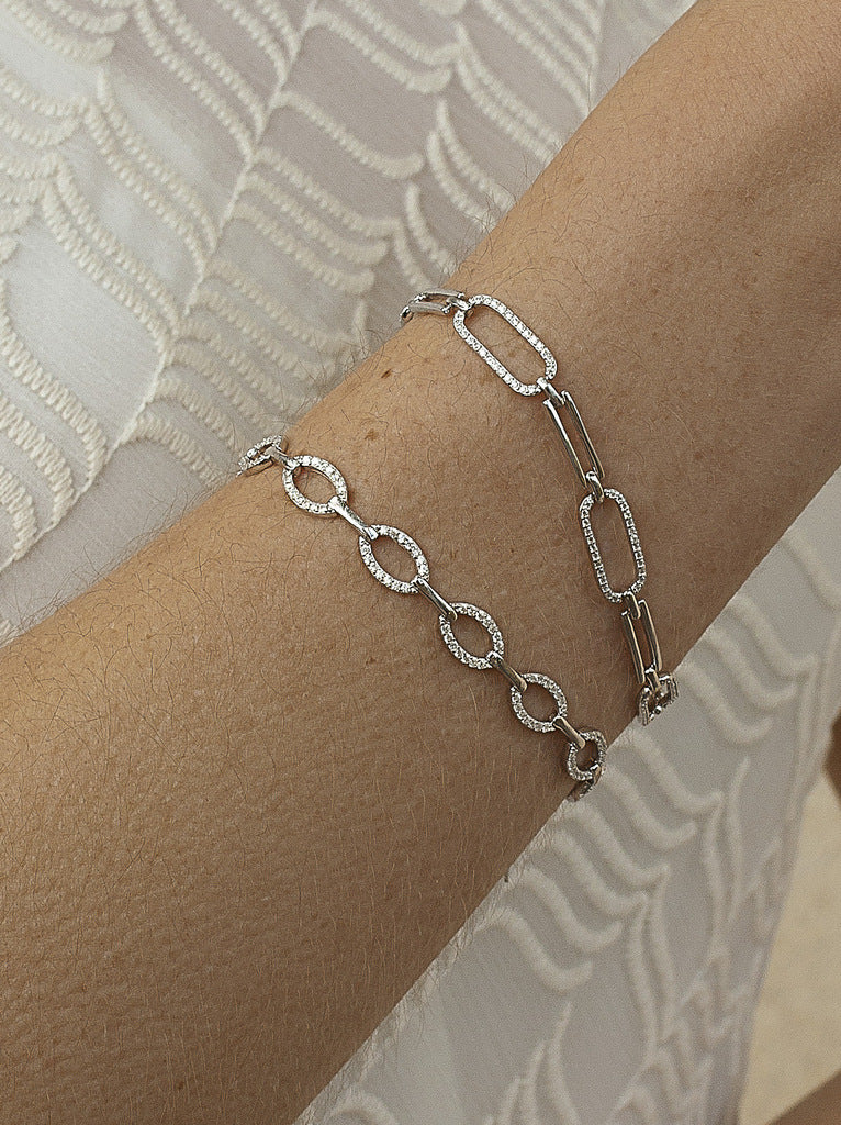 Pulsera eslabones de plata con circonitas con forma rectangular